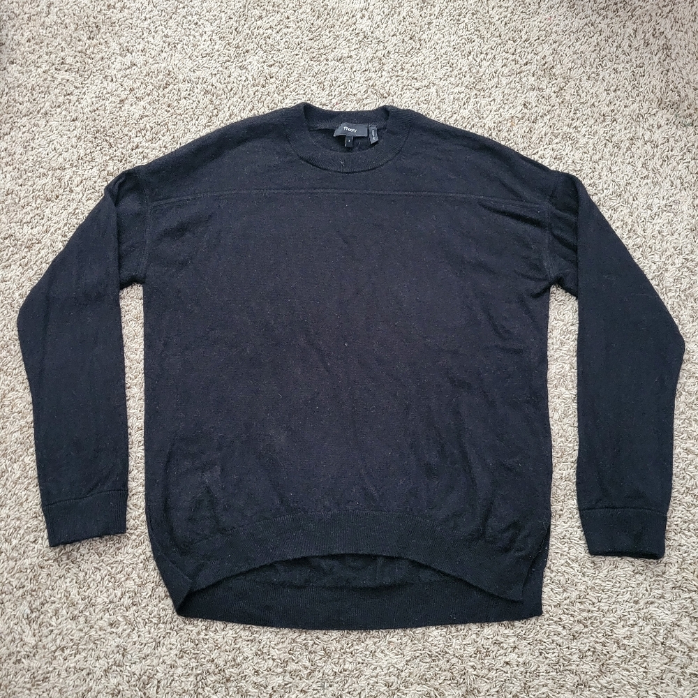 Theory Sweater Karenia Yoke 100% Cashmere Black Crew Neck Size Small